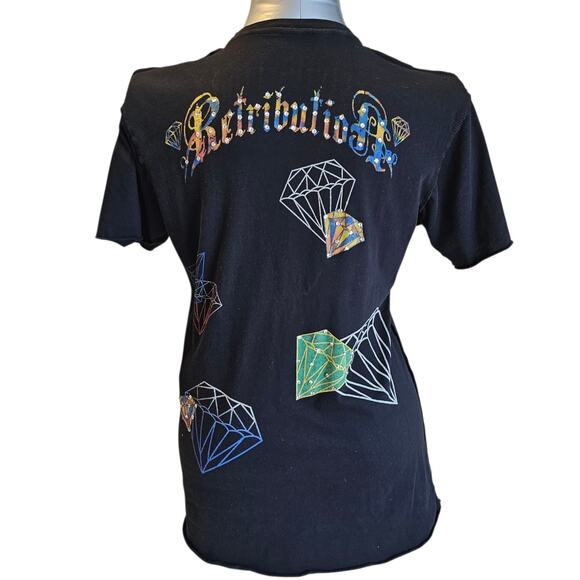 Stylish black t-shirt with a bright graphic print SIZE S - Picture 2 of 7